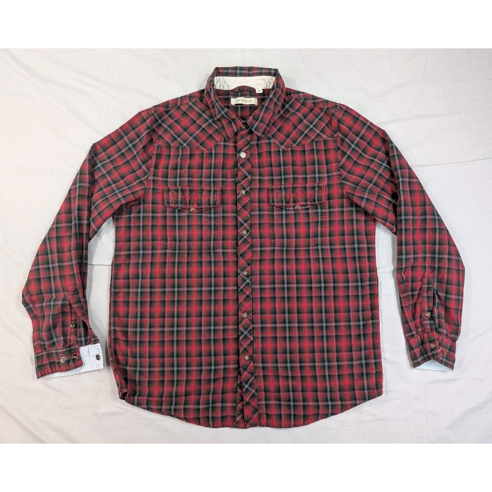 Gramicci Mens Red Plaid Western Snap Button Up Shirt Medium Long Sleeve
